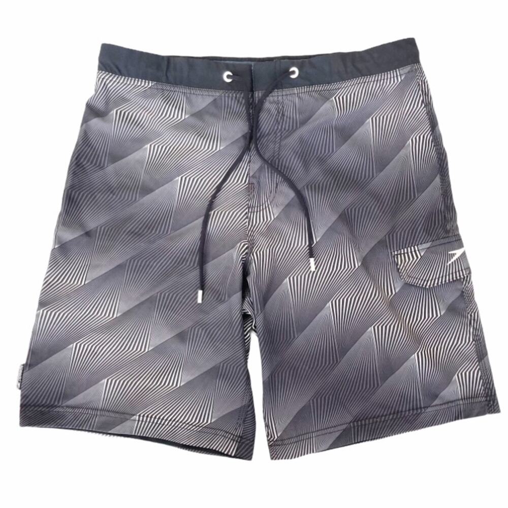 Speedo Gray Printed Bathing Suit Swim Trunks Sz 34
